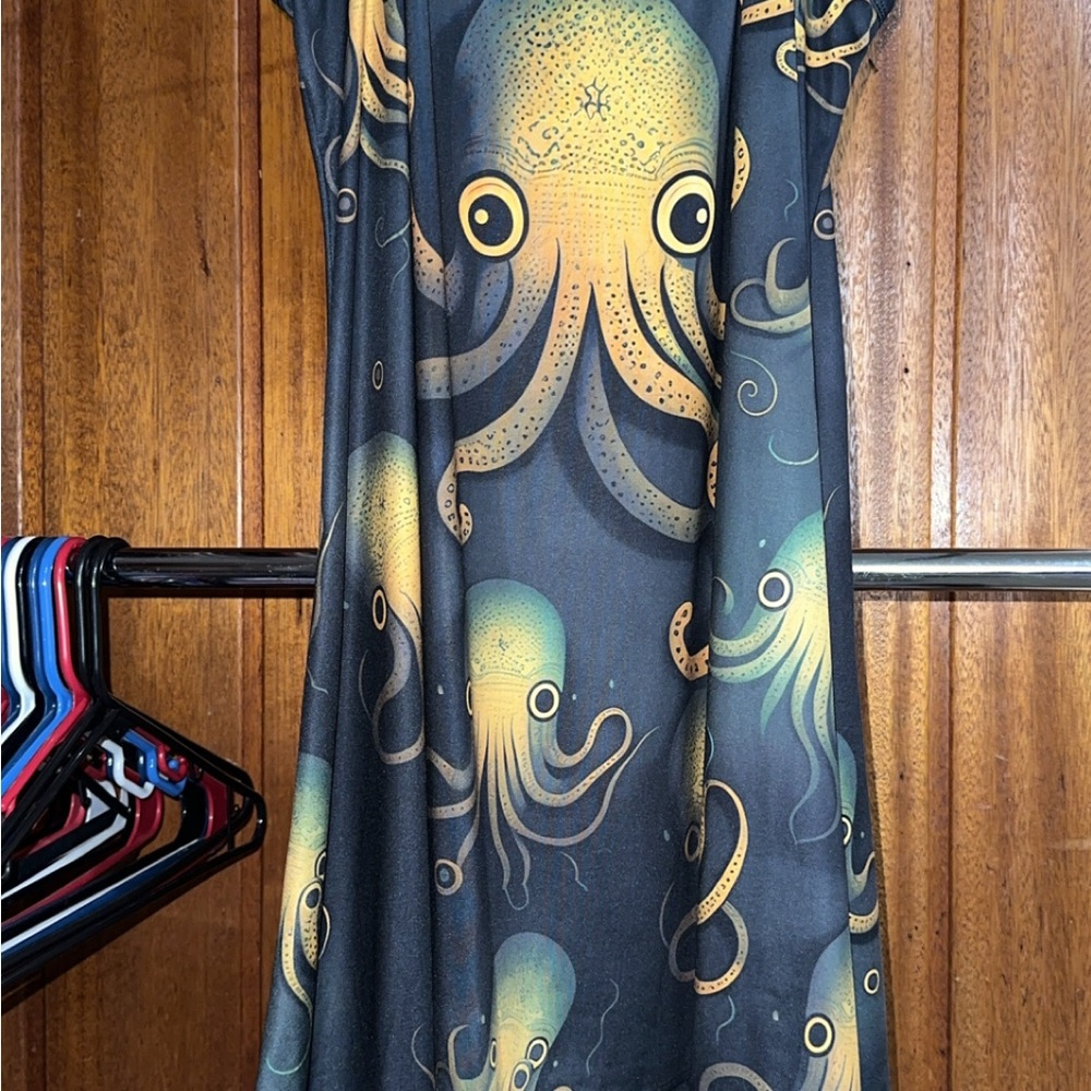 Octopus Print Mini Dress - Black and Yellow